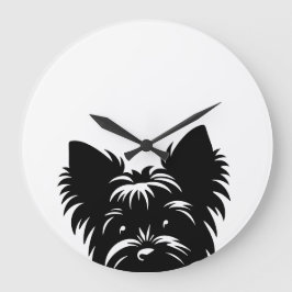 Relógio Grande Peeking Yorkie Black and White Wall Clock