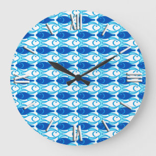 Relógio Grande Peixe moderno do século Médio, azul cobalto
