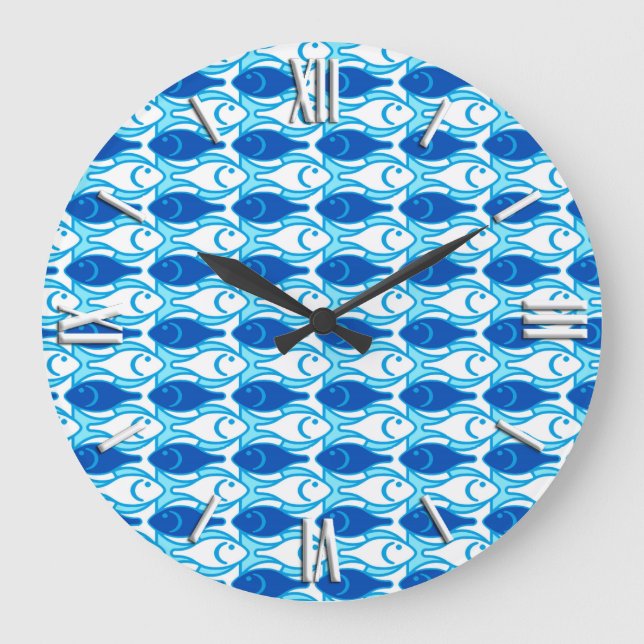 Relógio Grande Peixe moderno do século Médio, azul cobalto (Frente)