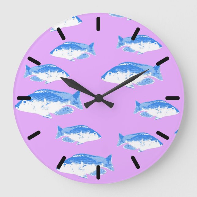 Relógio Grande Peixes azuis em lilás (Frente)