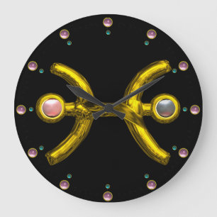 Relógio Grande PEIXES DOURADOS ZODIAC BIRTHDAEL COM PEARL, preto