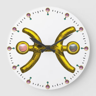 RELÓGIO GRANDE PEIXES DOURADOS ZODIAC BIRTHDAY JOIA COM PÁARLS