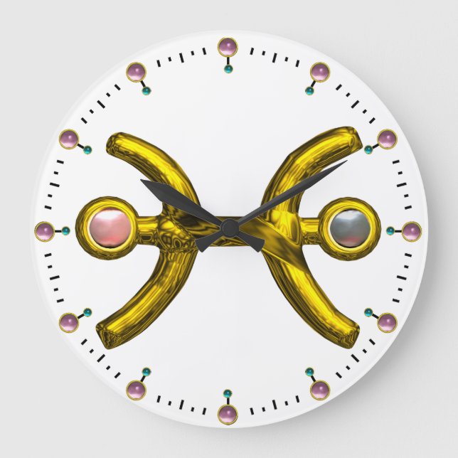 RELÓGIO GRANDE PEIXES DOURADOS ZODIAC BIRTHDAY JOIA COM PÁARLS (Frente)