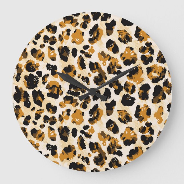 Relógio Grande Pele-leopardo de aquarela, gradiente de coloração  (Frente)