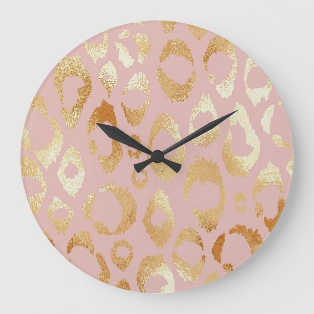 Relógio Grande Pele-leopardo, textura de ouro-rosa (Frente)
