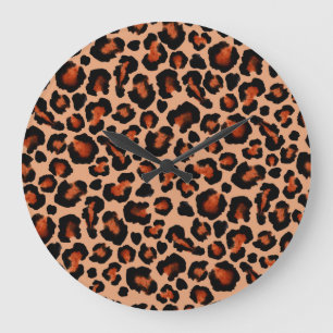 Relógio Grande Peles de leopardo, aquarela, fundo sem costura.