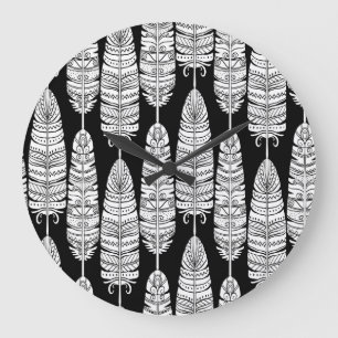 Relógio Grande Penas boho: padrão preto e branco