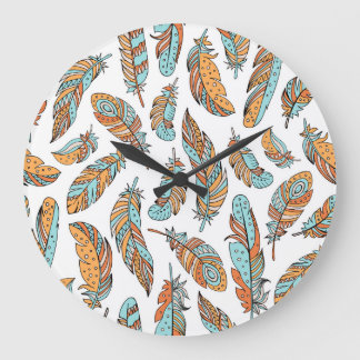Relógio Grande Penas Decorativas: Arte Vintage Desenhada À Mão