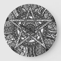 Pentagram Mandala WaClock - design preto e branco