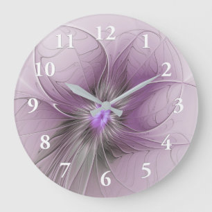 Relógio Grande Pequena Beleza Moderno Cinza Mauve Arte Fractal Fl