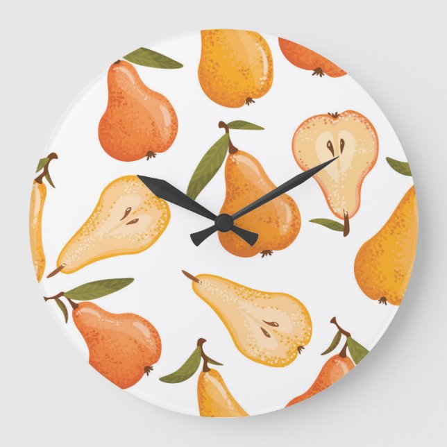 Relógio Grande Peras Amarelas: Fundo Branco Sem Olhos. (Frente)