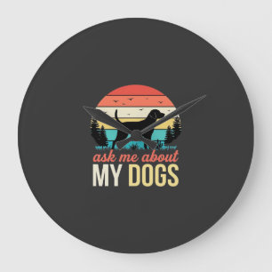 Relógio Grande Pergunte-me sobre meus cães Retro pôr do sol_1