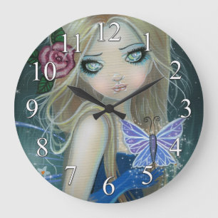 Relógio Grande Periwinkle Butterfly Fairy Fantasy Art Wall Relógi