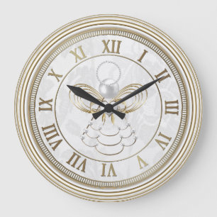 Relógio Grande Pérolas e ouro - anjo metálico do Natal da alegr