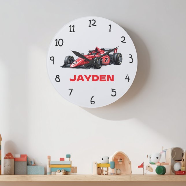 Relógio Grande Personalised Boys Red Racing Car Wall Clock (Criador carregado)