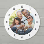 Relógio Grande Personalizada Foto e Nome da Família<br><div class="desc">Crie um especial de um tipo de relógio redondo ou quadrado personalizado com sua foto e seu nome de família monograma. O design apresenta fontes simples, preto e branco, ou usa as ferramentas design para escolher fontes e cores que correspondam ao seu próprio estilo de decoração doméstico. Um relógio personalizado...</div>