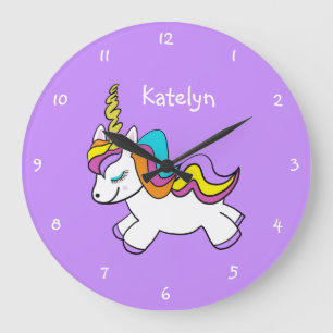 Relógio Grande Personalizado Girls Purple Unicorn
