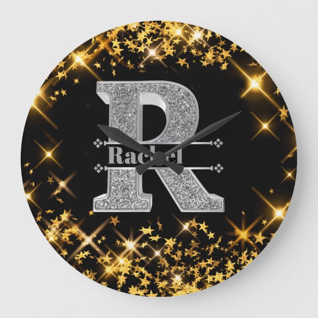 Relógio Grande Personalizado R Monograma Inicial do Prata Seu Nom (Frente)