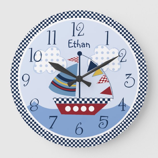 Relógio Grande Personalizado "Sail Away/NMaritime/Boats Baby Cloc (Frente)