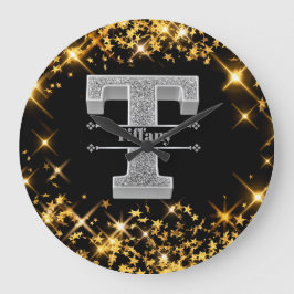 Relógio Grande Personalizado T Monograma Inicial do Prata Seu Nom