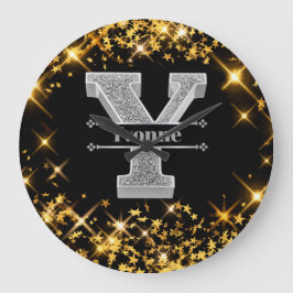 Relógio Grande Personalizado Y Monograma Inicial do Prata Seu Nom