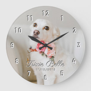 Relógio Grande Personalizar Cachorro Pet Foto White Números Grand