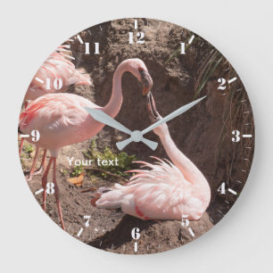 Relógio Grande Personalizar Flamingoas Pássaros no Amor