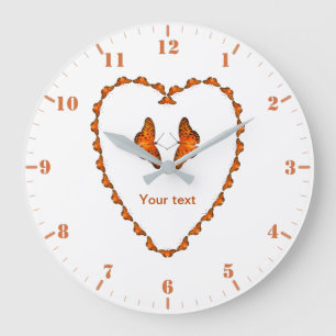 Relógio Grande Personalizar paixão Borboleta em forma de coração