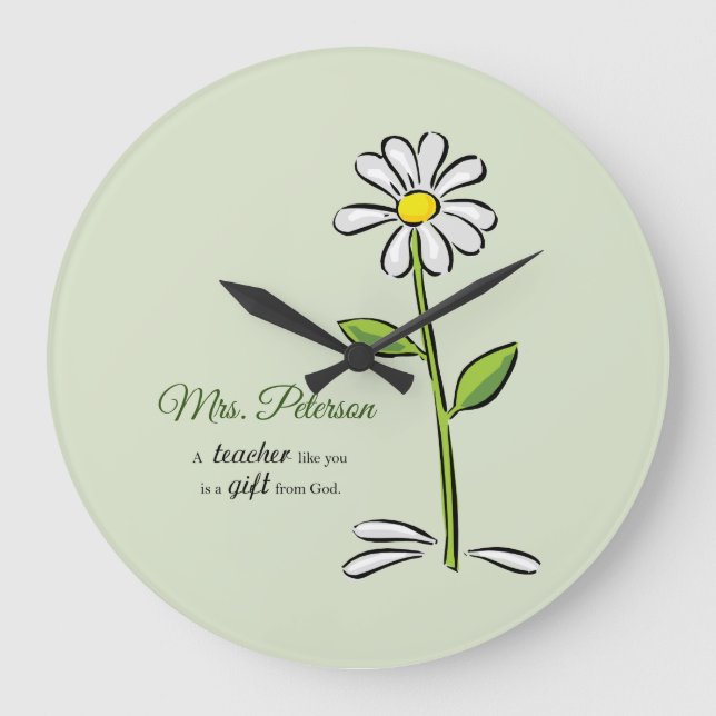 Relógio Grande Personalize, Professor Obrigado, Flor Religiosa (Frente)