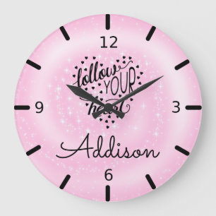 Relógio Grande Personalize Seu Próprio Rosa Siga Seu Coração