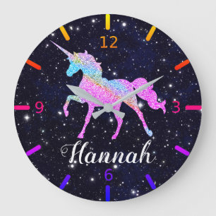 Relógio Grande Personalize Your Colorful Unicorn Large Clock