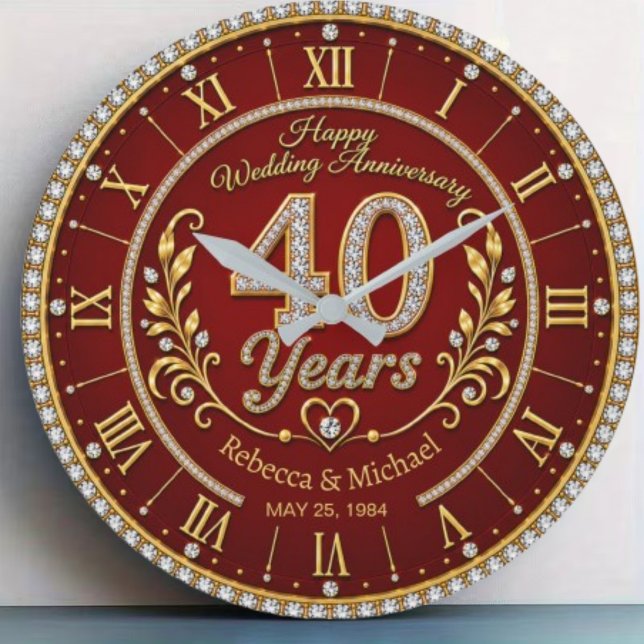 Relógio Grande Personalized 40th Wedding Anniversary (Criador carregado)
