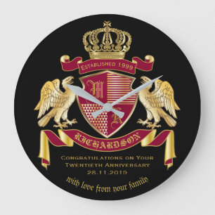 Relógio Grande Personalized Coat of Arms Red Gold Eagle Emblem