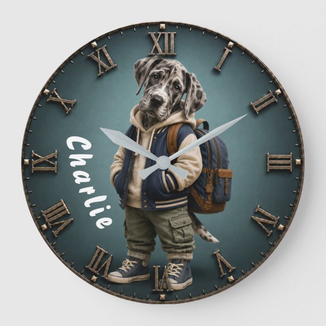 Relógio Grande Personalized Cute Great Dane Puppy Backpack (Frente)