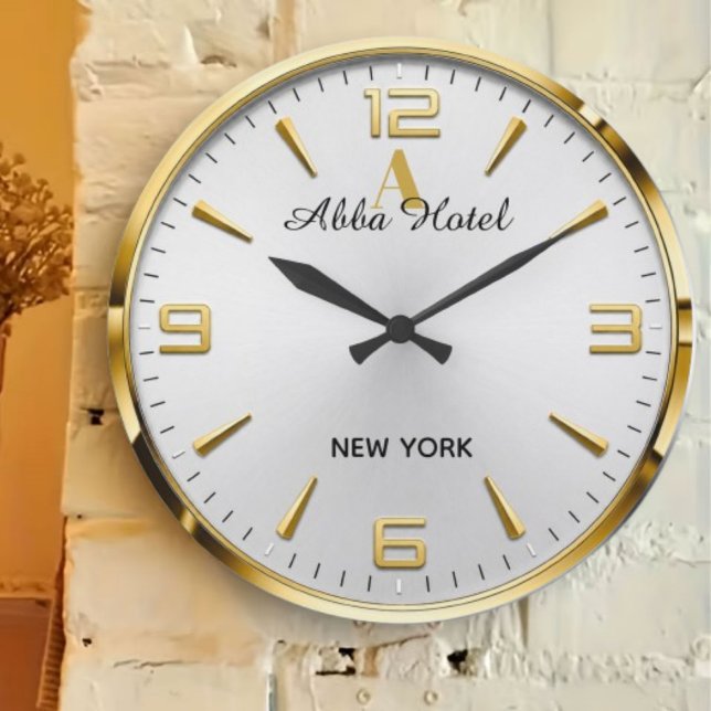 Relógio Grande Personalized Hotel Name Luxury Gold Silver  (Criador carregado)
