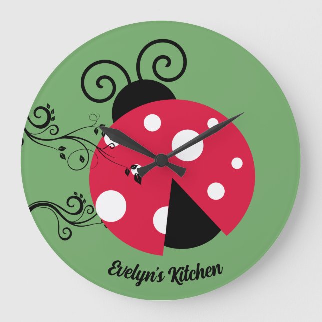 Relógio Grande Personalized Lady Bug Kitchen Clock Ladybug (Frente)