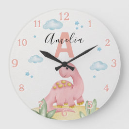Relógio Grande Personalized Pink Dinosaur Nursery Large Clock