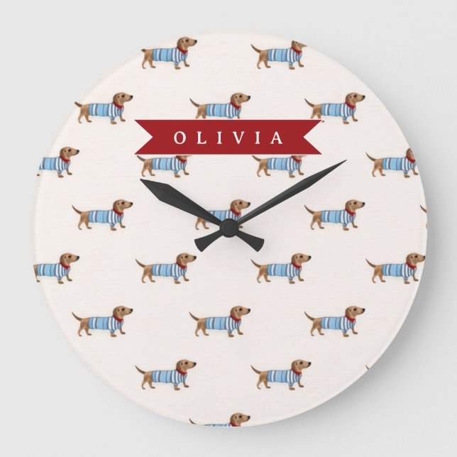 Relógio Grande Personalized Preppy Cute Dachshund Dog Pattern (Frente)