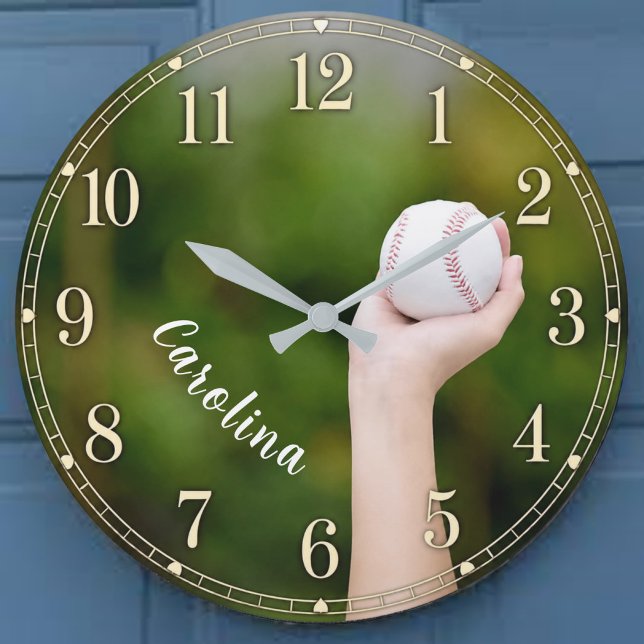 Relógio Grande Personalized Softball Pitcher Custom Name  (Criador carregado)