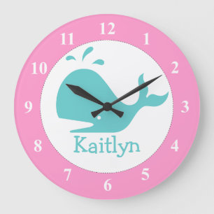 Relógio Grande Personalized whale wall clock for nursery room