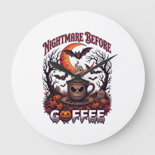 Relógio Grande Pesadelo Antes do Café Halloween Crânio Caneca Fan