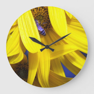 Relógio Grande Pétalas de girassol amarelas N Blue Bee Wall Clock