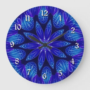 Relógio Grande Pétalas Roxas e Teais Mandala