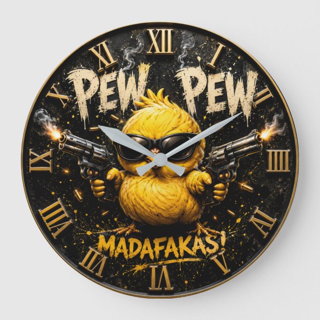 Relógio Grande Pew Pew Funny Badass Chick Humor (Frente)