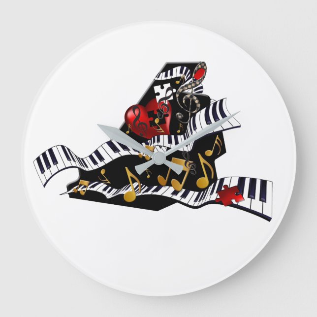 Relógio Grande Piano Design Music Decor Wall Clock Juleez (Frente)