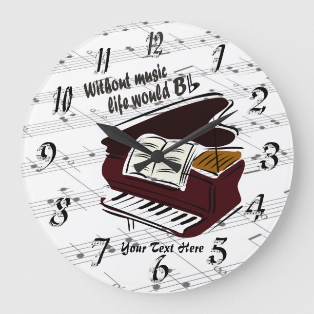 Relógio Grande Piano - Without Music Life Would B Flat Wall Clock (Frente)