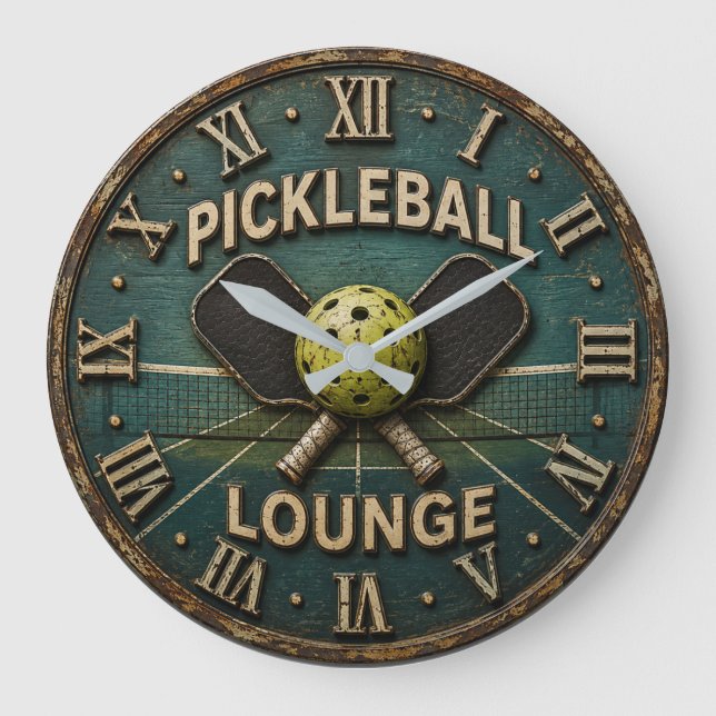 Relógio Grande Pickleball Lounge Rustic Paddle & Ball (Frente)