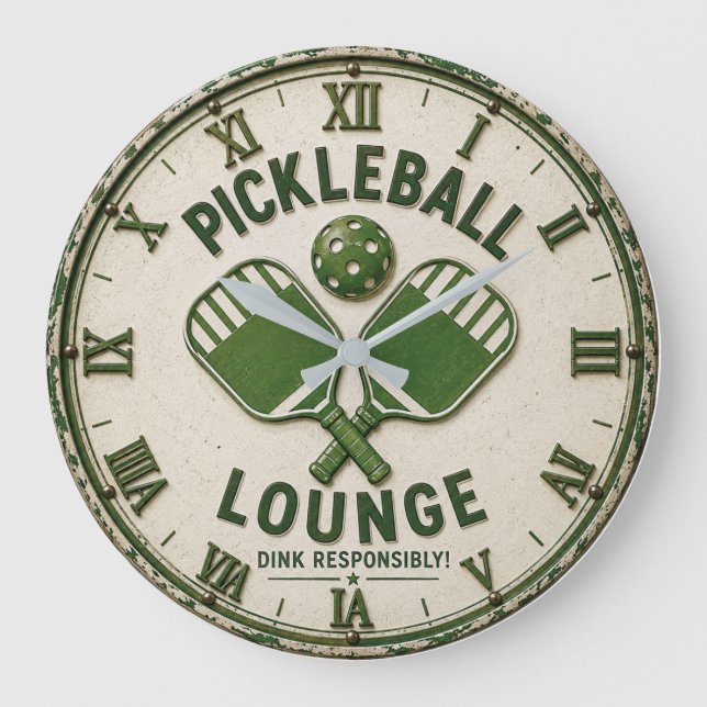 Relógio Grande Pickleball Lounge Vintage Pickleball Rustic Paddle (Frente)