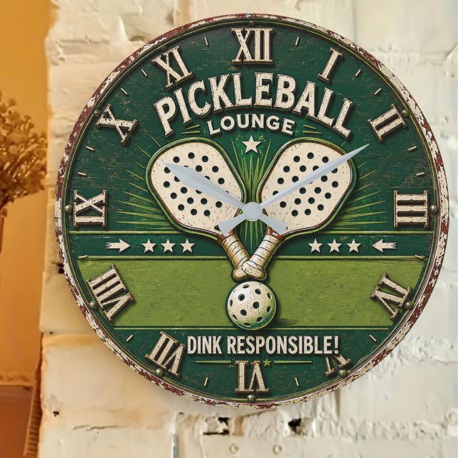 Relógio Grande Pickleball Lounge Vintage Rustic Paddle (Criador carregado)