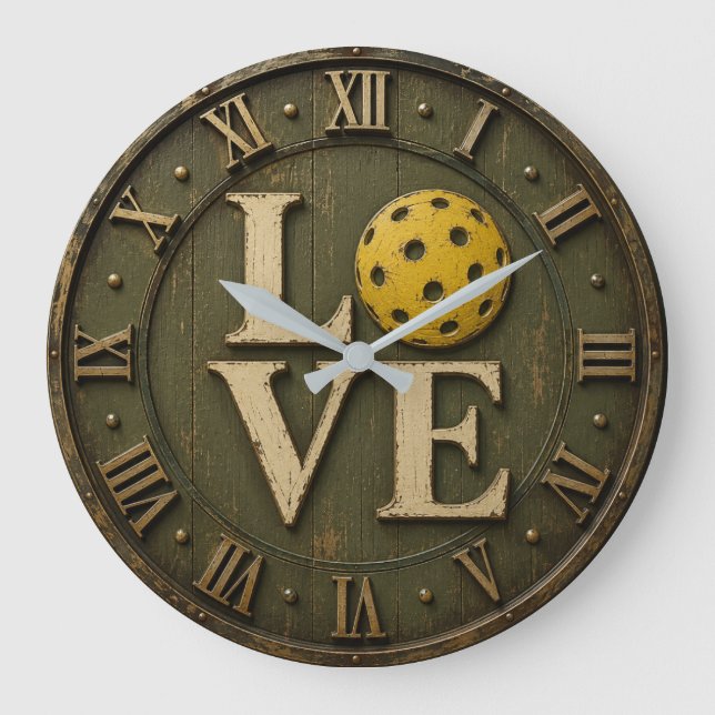 Relógio Grande Pickleball Love  Rustic Pickleball Player Gift (Frente)